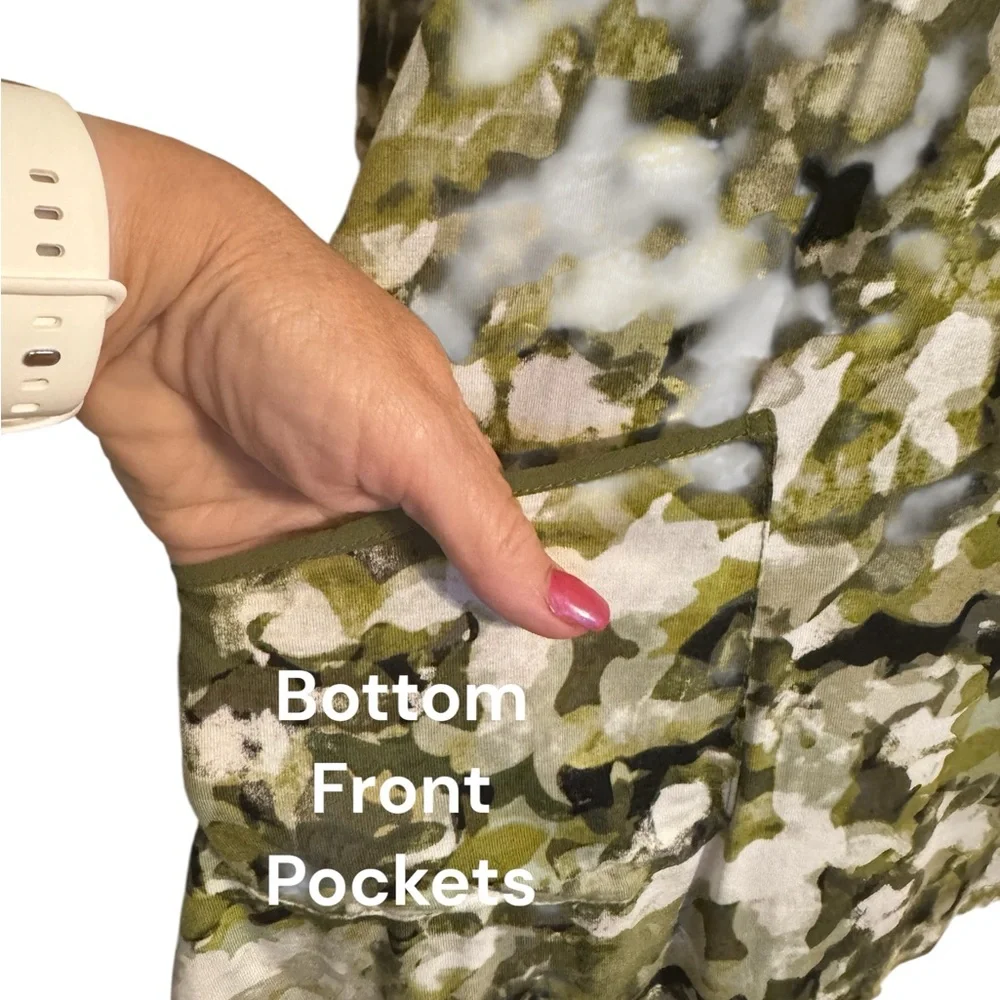 LOGO UNIQUE Camouflage Print Short Sleeve Top w/BACK PLEAT DETAIL  LARGE #G - Picture 4 of 9